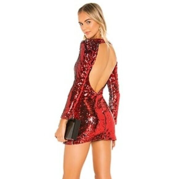 Superdown Regina Open Back Mini Dress in Red Sequins - Picture 1 of 9